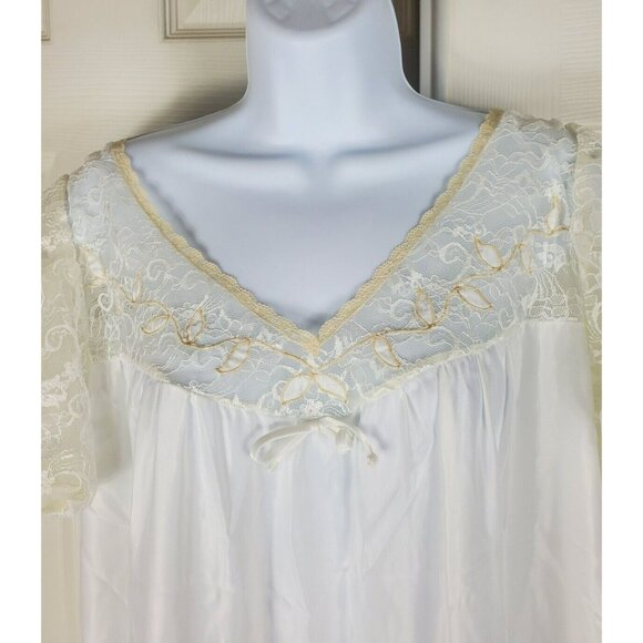 Vintage Corhan Nightgown Long Satin Sweep Ivory Embroidered Lace Medium Bridal - Picture 4 of 6